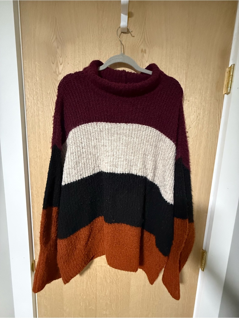 Express Colorblock Funnel Neck Sweater - Burgundy, Cream, Black & Rust XL